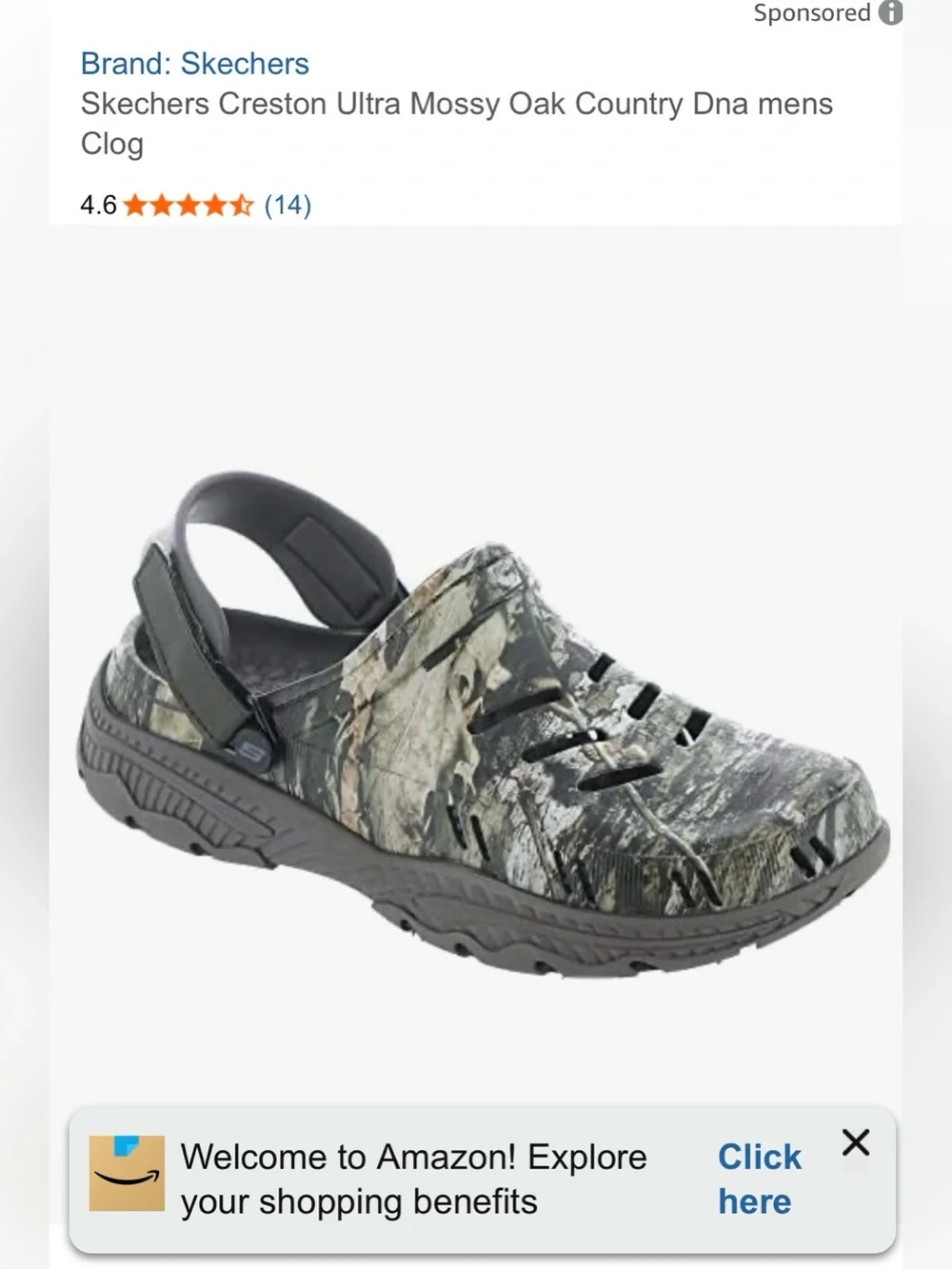 Skechers Kids Mossy Oak Camo Slip-On Clog Mens Size 9 EUC